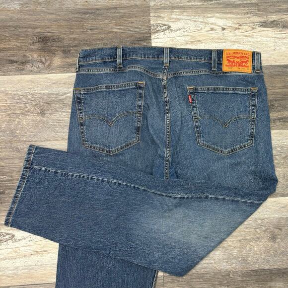 Levis 505 Red Tab Blue Mens 38x30 Regular Straight Stretch‎ Mid Wash Denim Jeans - Picture 1 of 12